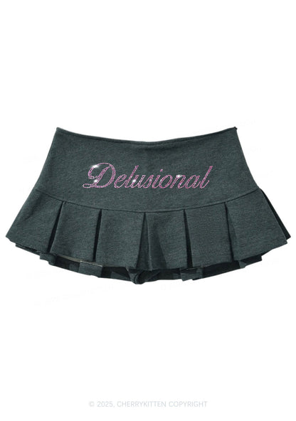 Rhinestone Delusional Y2K Mini Pleated Skirts Cherrykitten