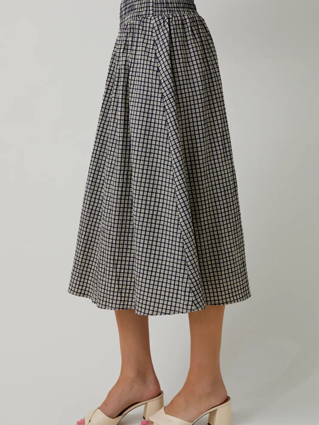 Navy Plaid Midi Skirt