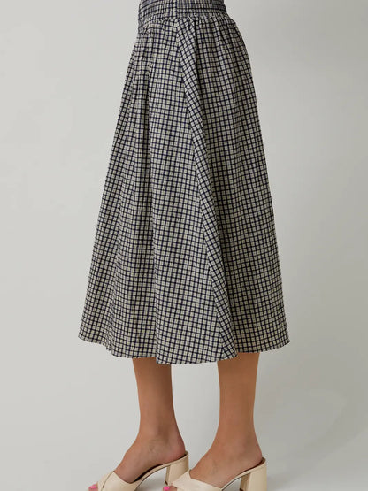 Navy Plaid Midi Skirt