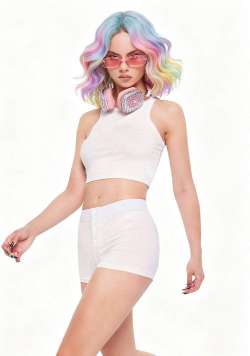 Short Curly Rainbow Hair Y2K Full Wigs Cherrykitten