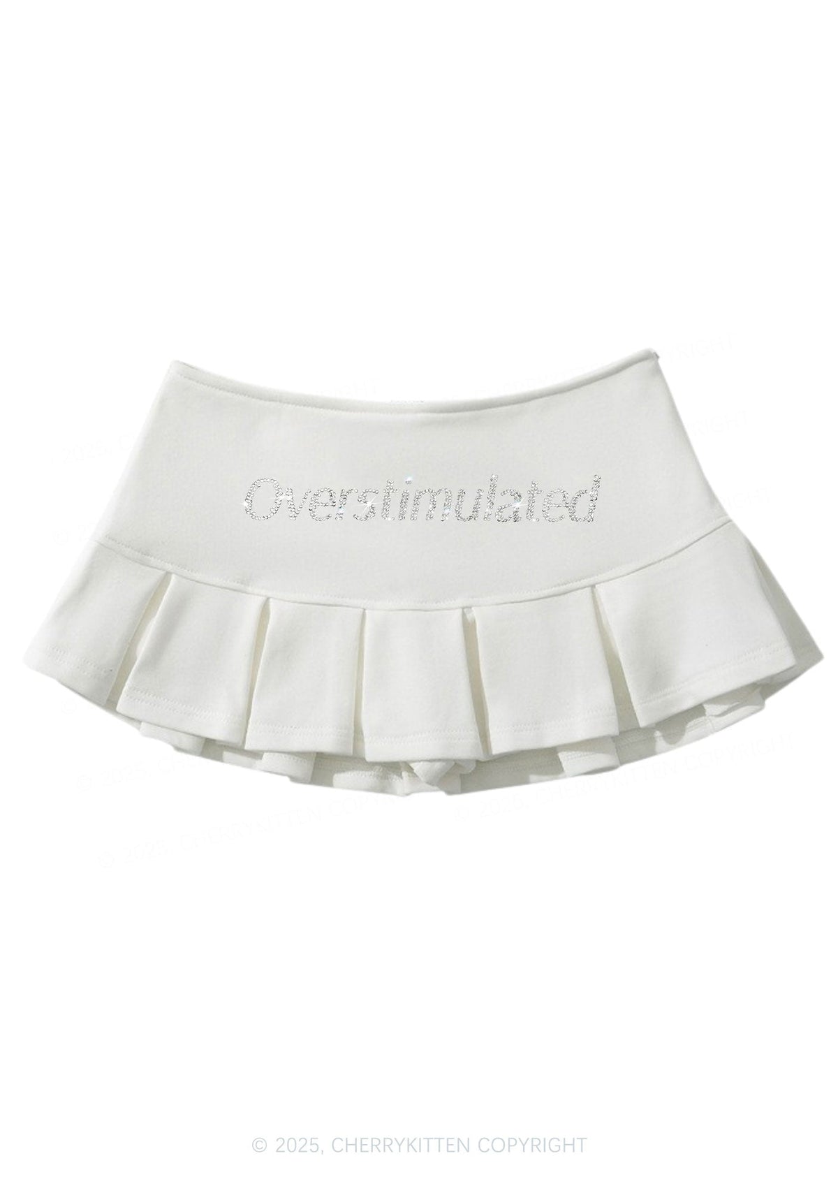 Rhinestone Overstimulated Y2K Mini Pleated Skirts Cherrykitten