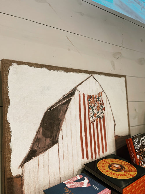 Plastered Burlap Wall Decor w/ Barn Flag (PICK-UP ONLY)