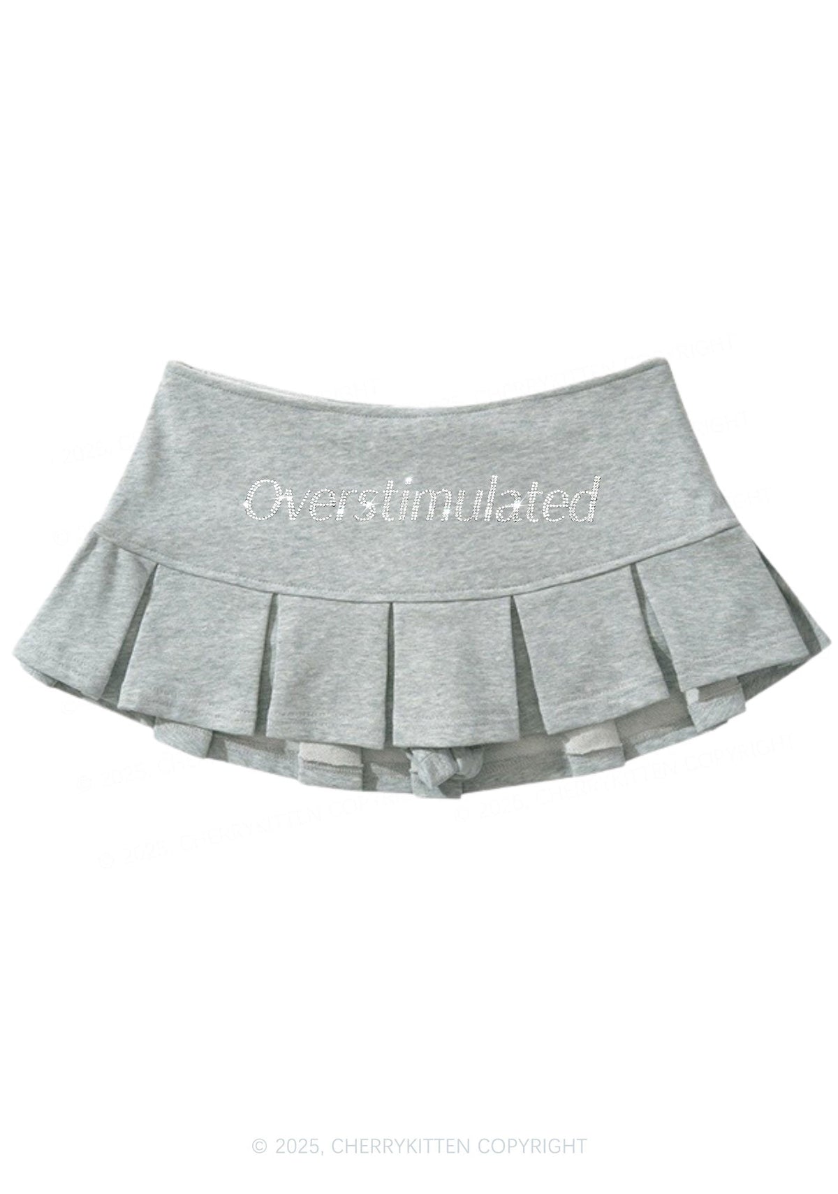 Rhinestone Overstimulated Y2K Mini Pleated Skirts Cherrykitten