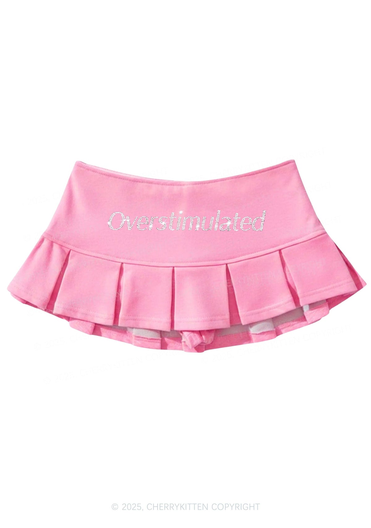 Rhinestone Overstimulated Y2K Mini Pleated Skirts Cherrykitten