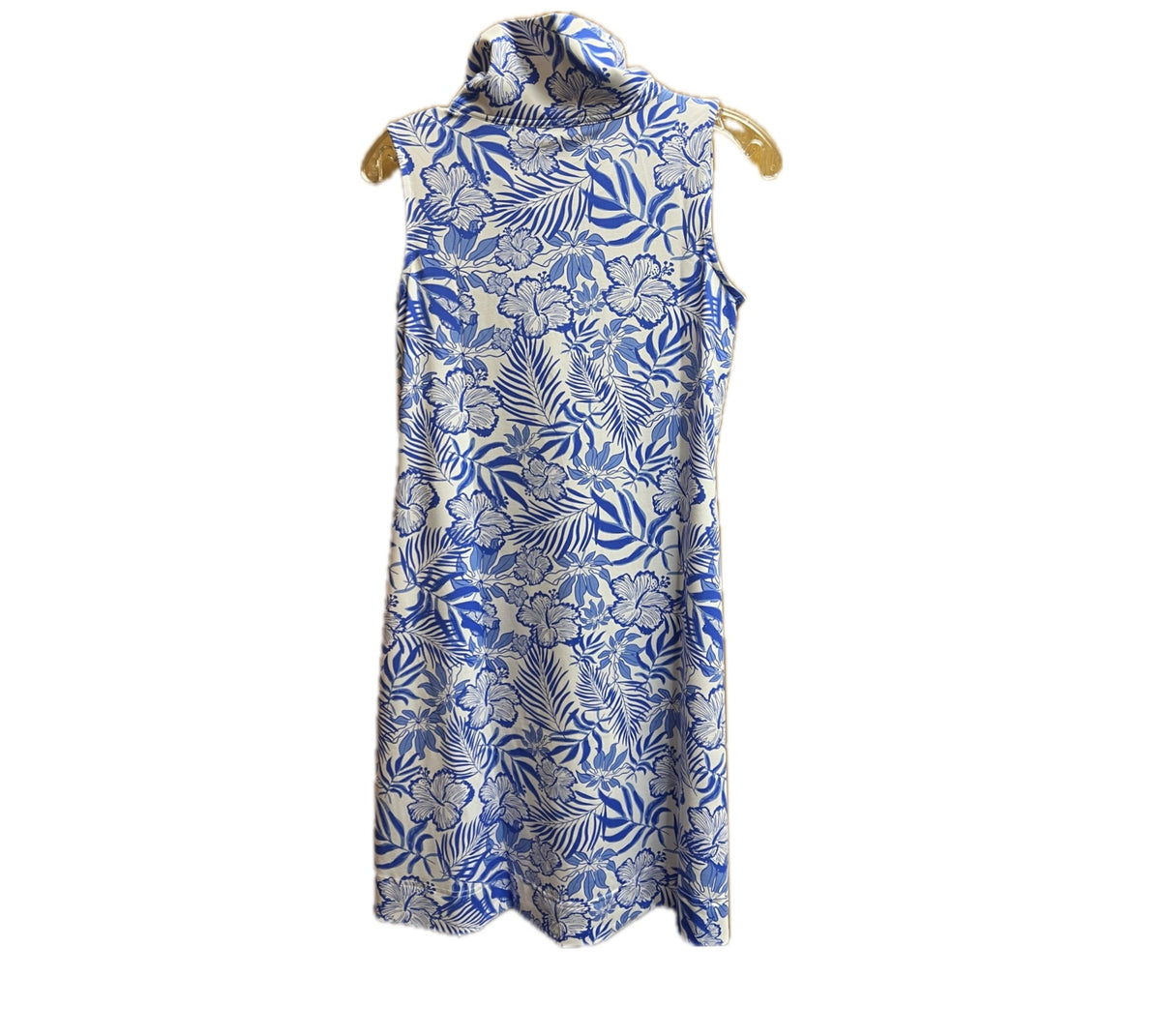 Sleeveless Zip Neck Dress-Blue/White