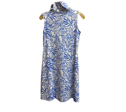 Sleeveless Zip Neck Dress-Blue/White