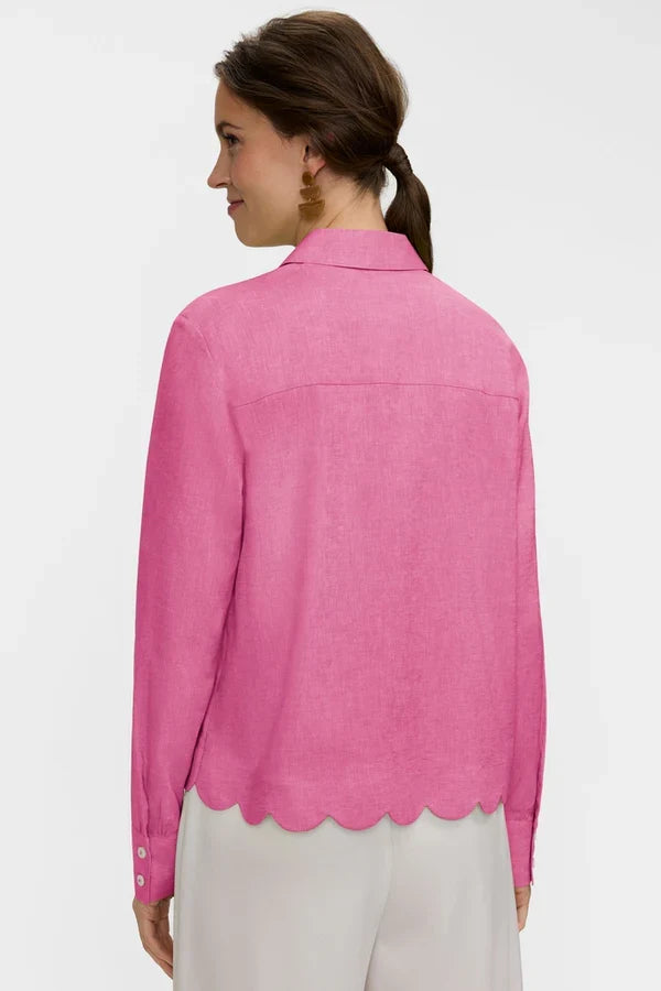 Scarlett Solid Linen Long Sleeve Shirt-Pink