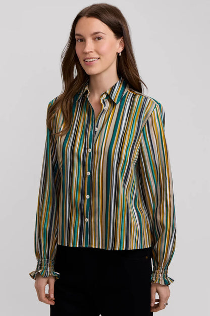 Vivienne Watercolor Stripe Long Sleeve Short Shirt