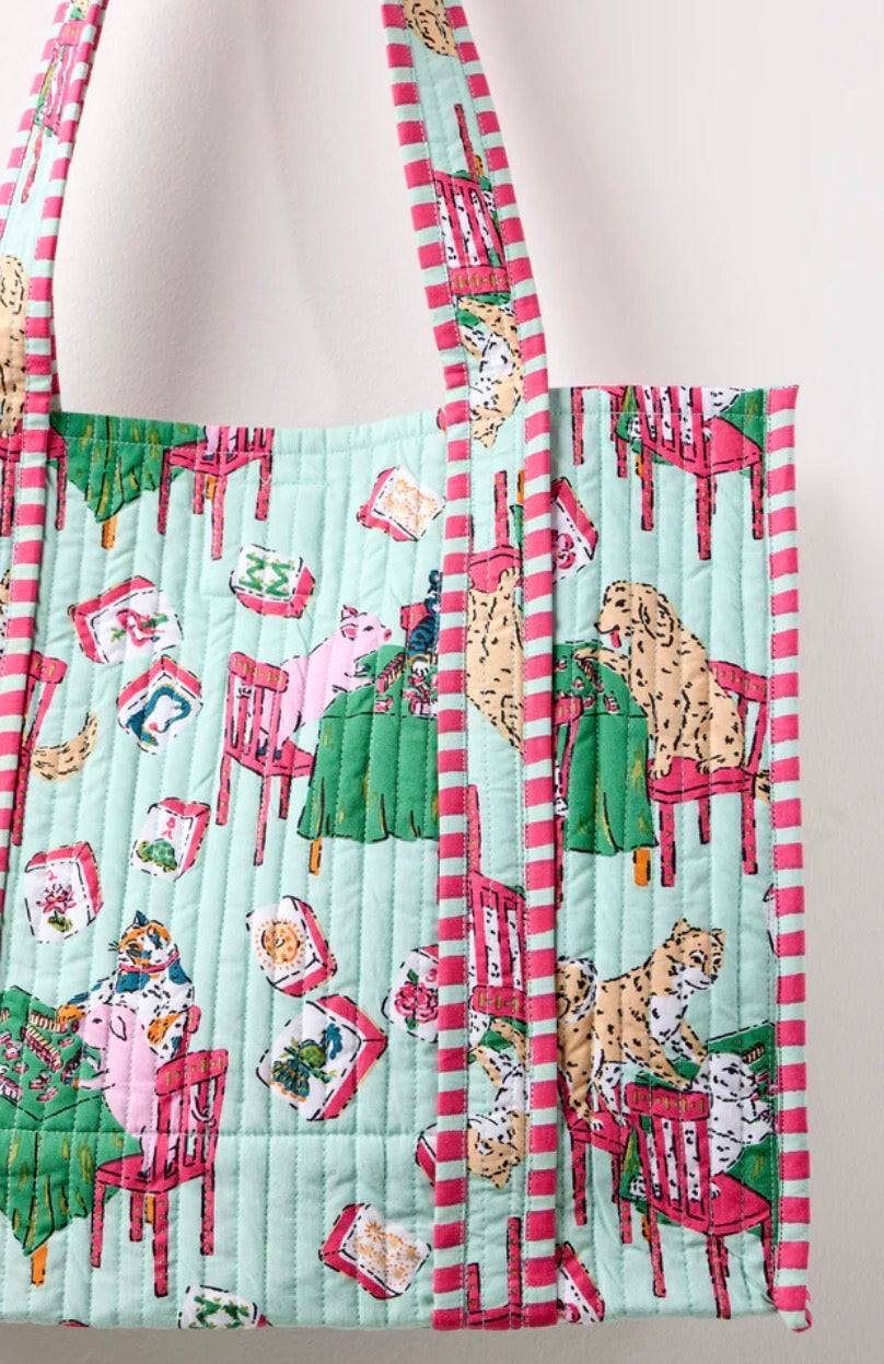 Mahjong Menagerie Petite Travelers Tote- Pale Jade