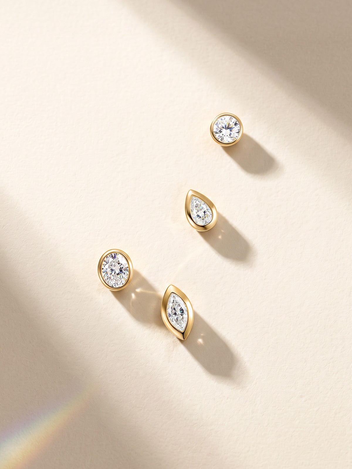 KOSINER 14K Solid Gold Bezel-Set Pear Lab-Grown Diamond Flat Back Stud