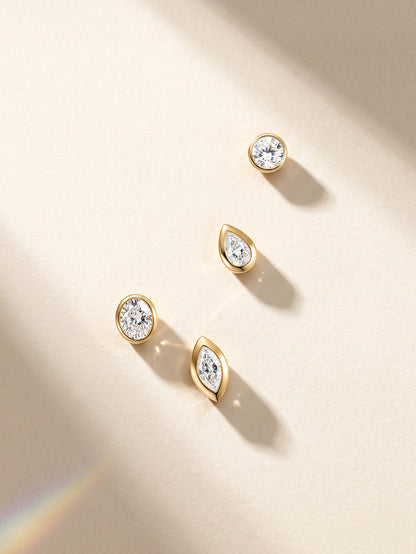 KOSINER 14K Solid Gold Bezel-Set Pear Lab-Grown Diamond Flat Back Stud