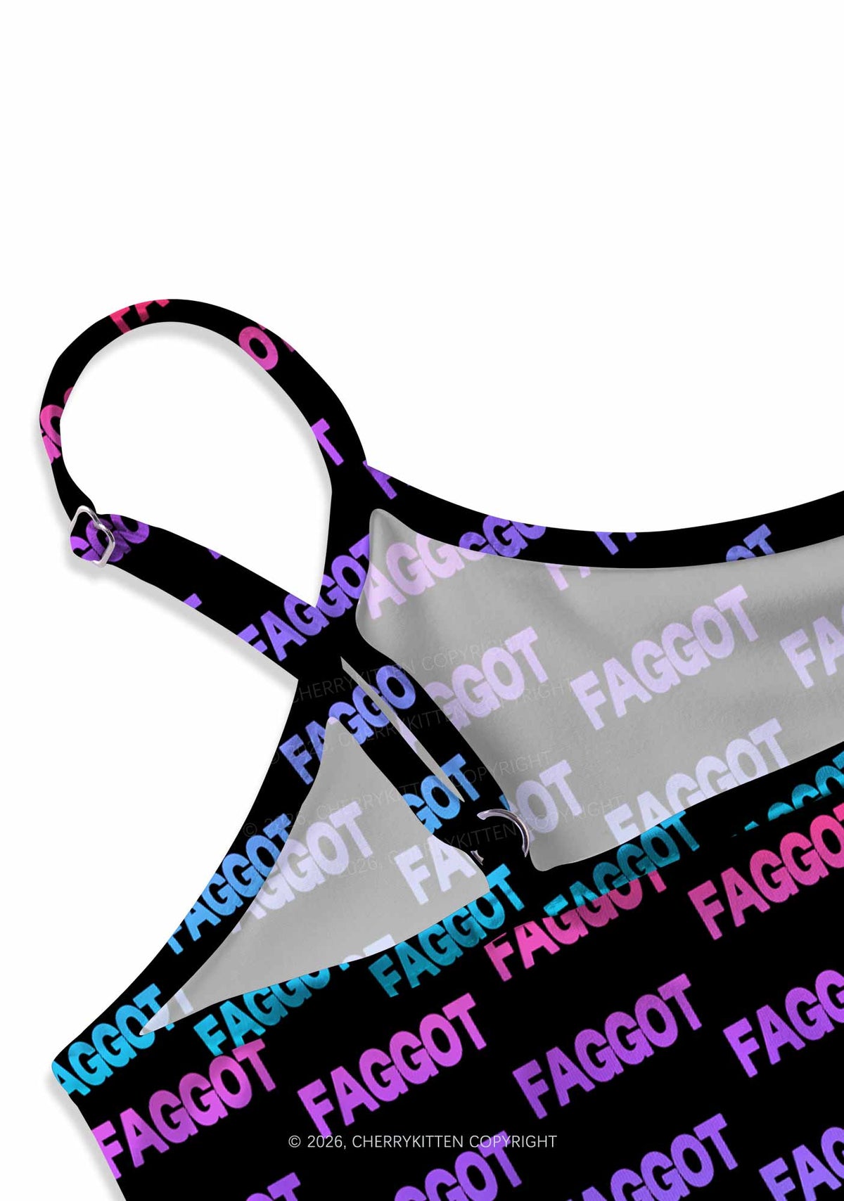 Neon Rainbow Faggot Pride Y2K Print Slip Dress Cherrykitten