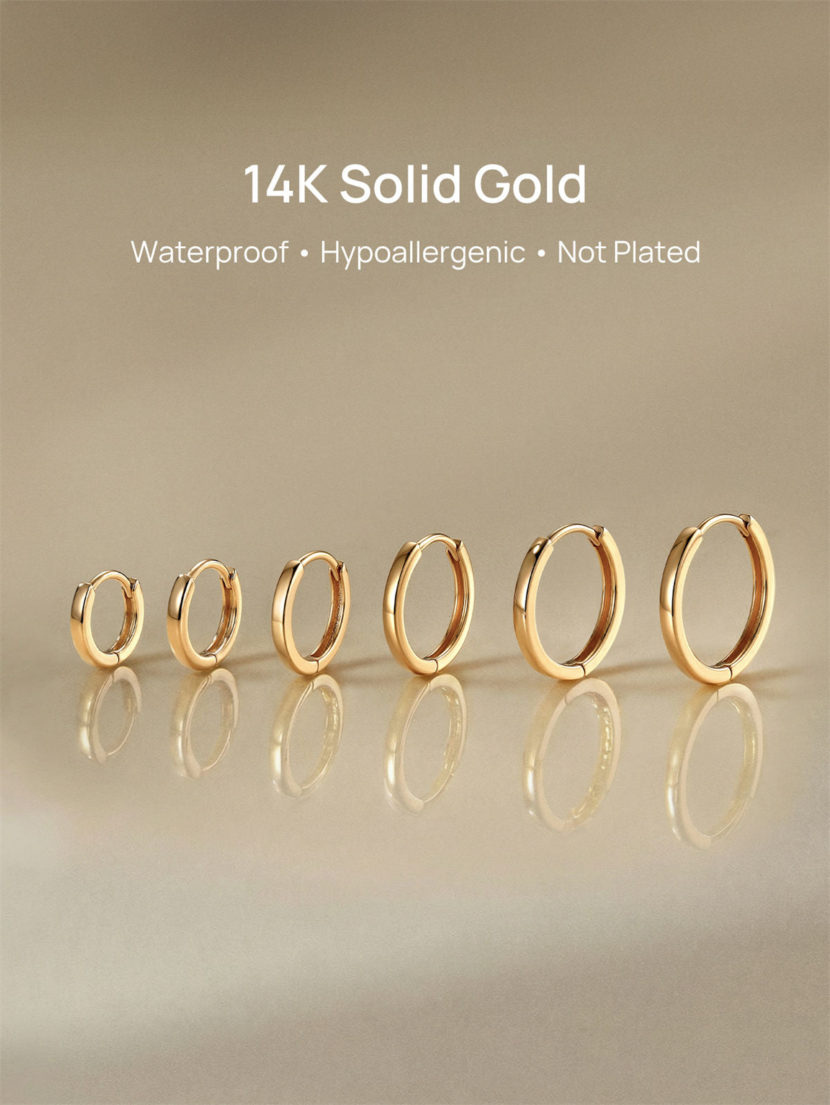 KOSINER 14K Solid Gold Minimalist Glossy Hoop