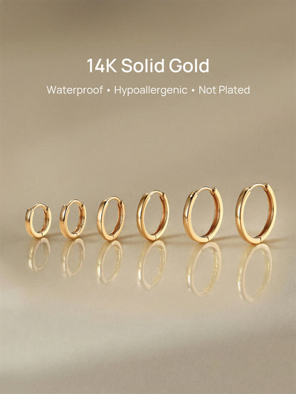 KOSINER 14K Solid Gold Minimalist Glossy Hoop