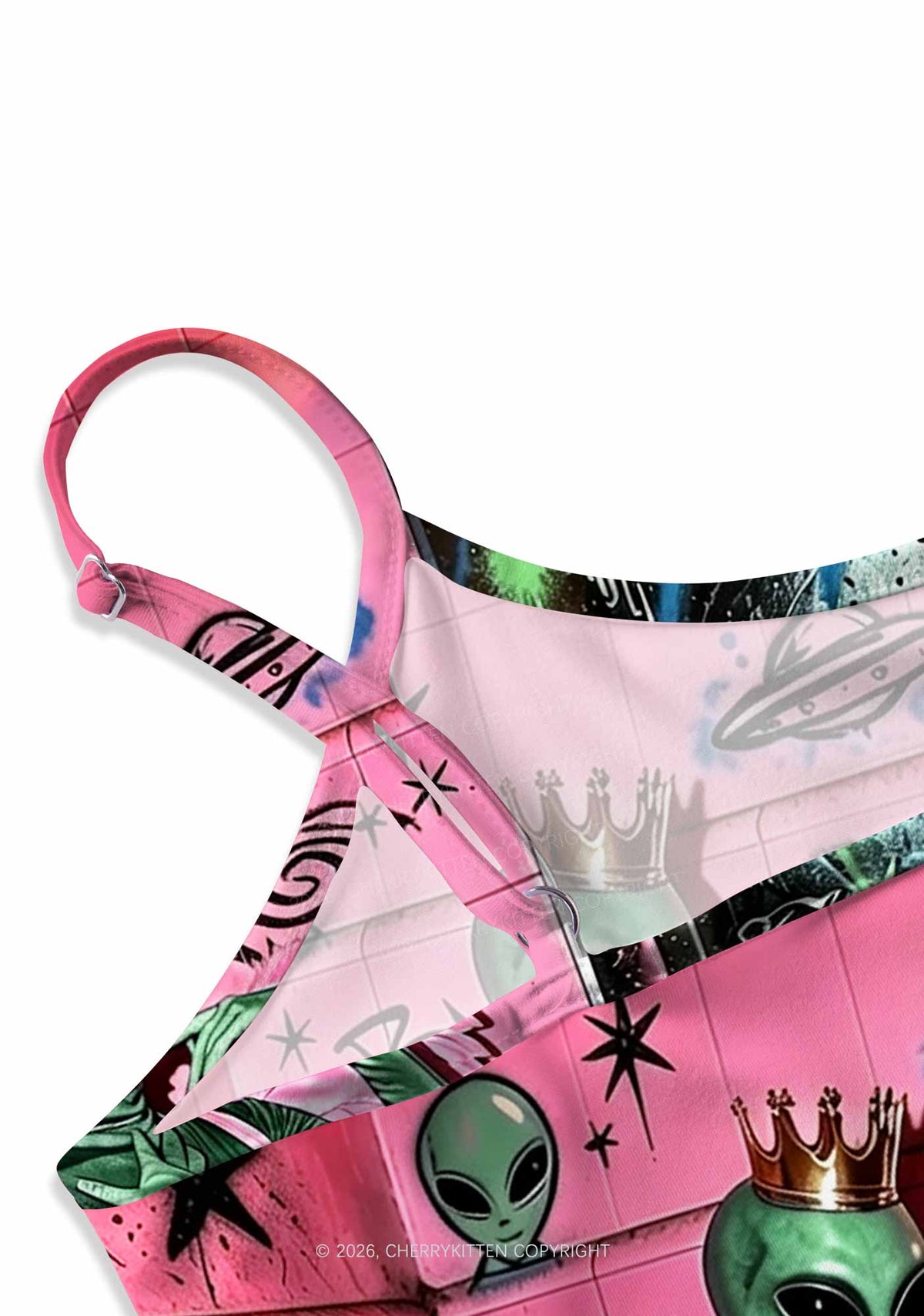 Alien Angel Graffiti Wall Y2K Print Slip Dress Cherrykitten