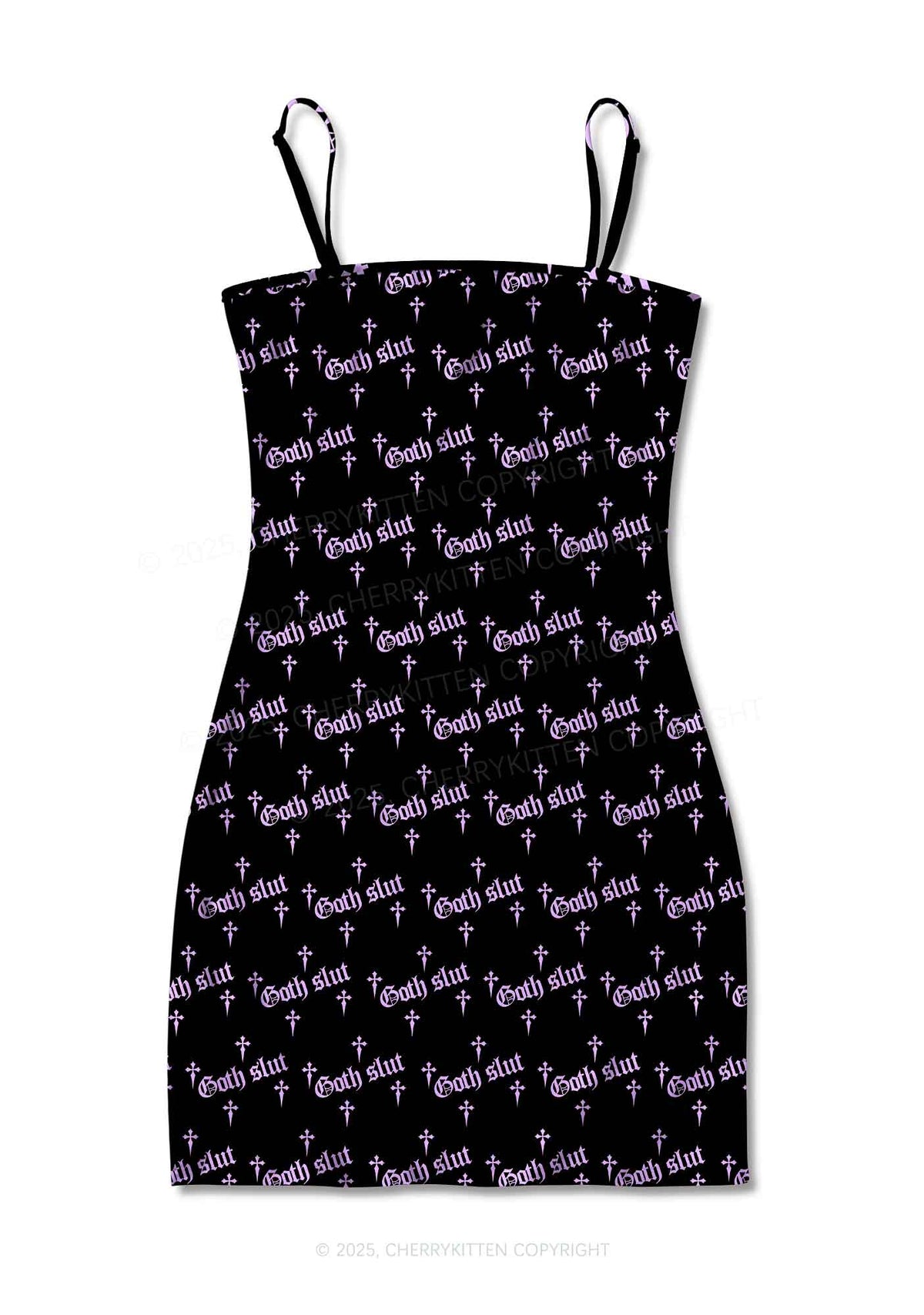 Halloween Pink Goth Slxt Y2K Print Slip Dress Cherrykitten