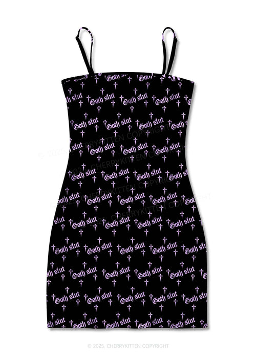 Halloween Pink Goth Slxt Y2K Print Slip Dress Cherrykitten