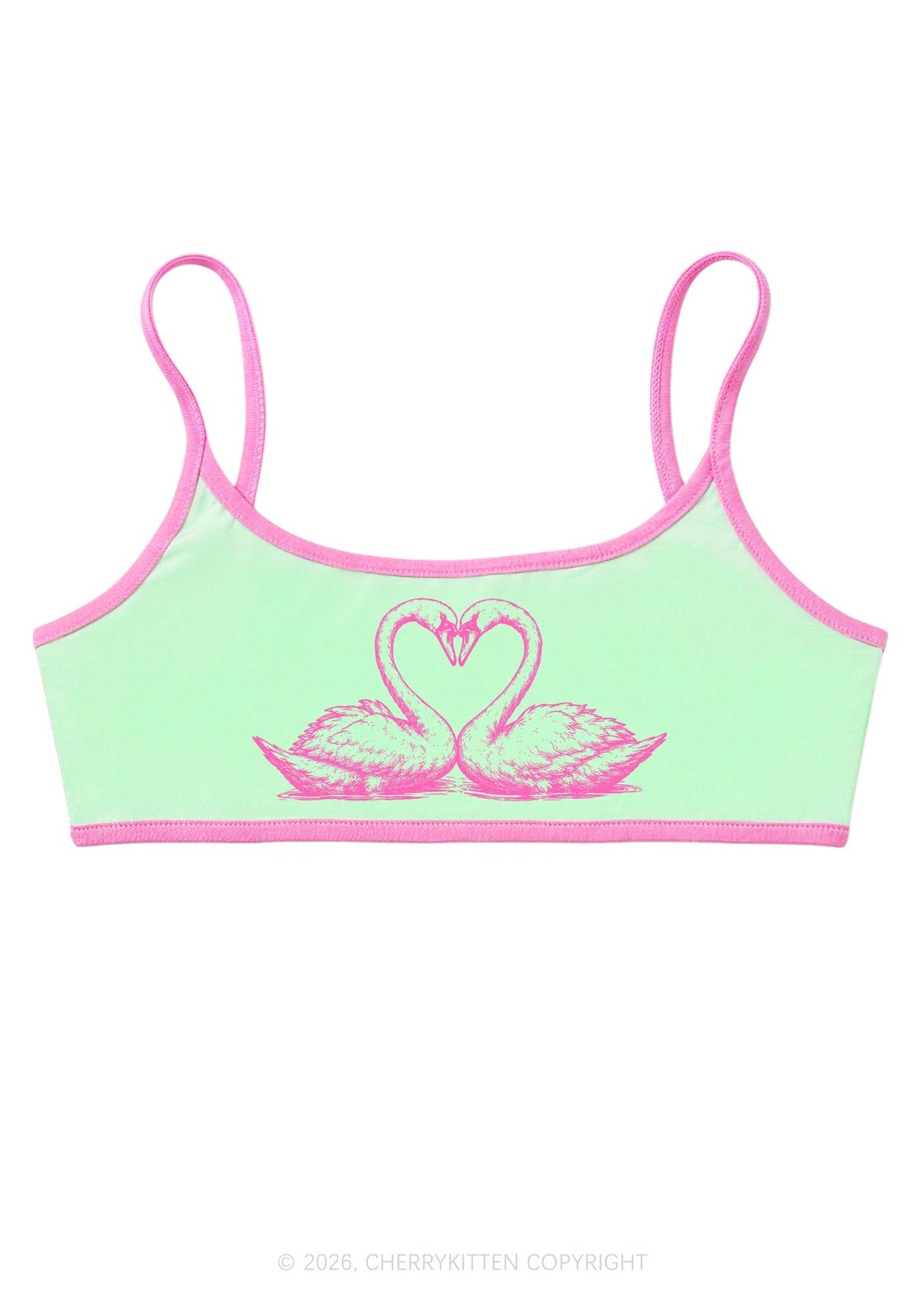 Pink Swans Heart Y2K Super Crop Cami Cherrykitten