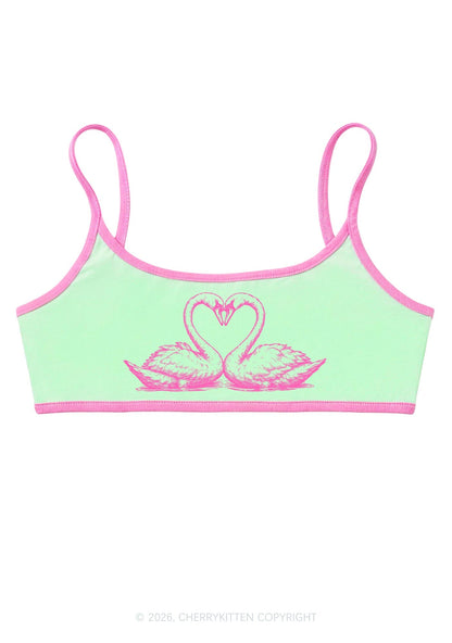 Pink Swans Heart Y2K Super Crop Cami Cherrykitten