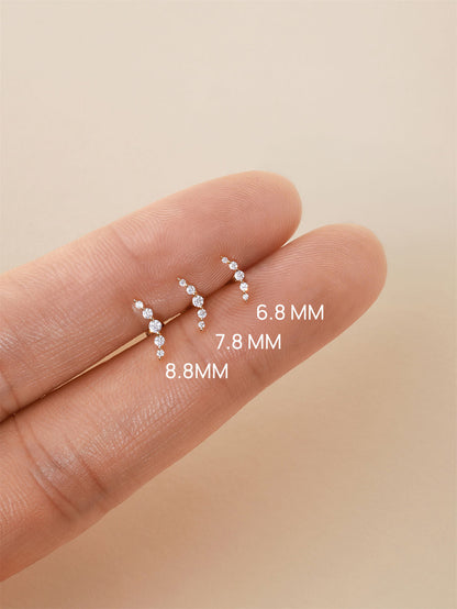 KOSINER 14K Solid Gold Delicate Pave Crescent Flat Back Stud