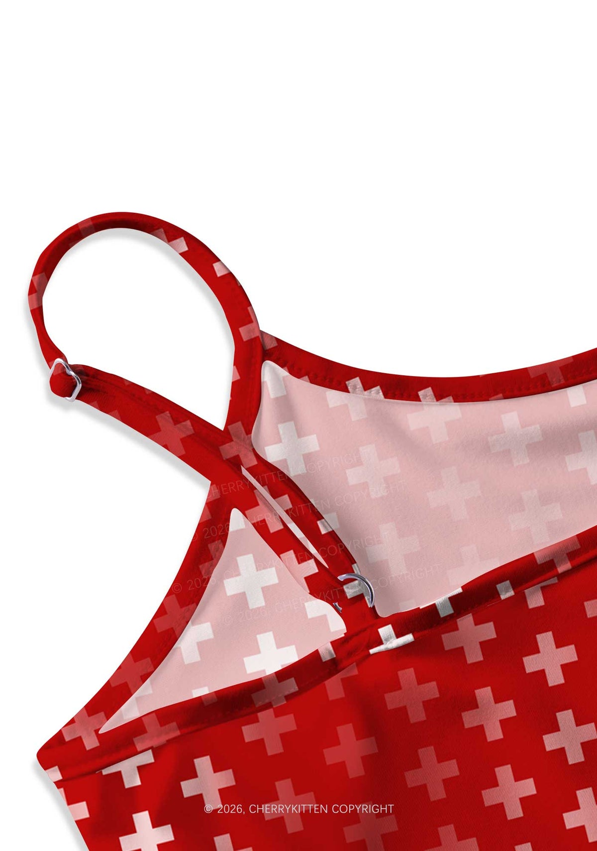 Red White Gradient Cross Y2K Print Slip Dress Cherrykitten