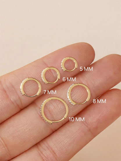 KOSINER 14K Solid Gold Classic Crystal Pave Hoop