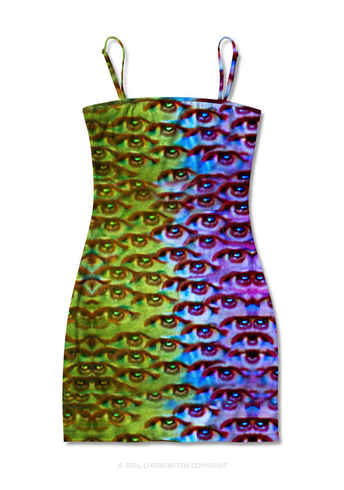 Halloween Spectrum Eyes Y2K Print Slip Dress Cherrykitten