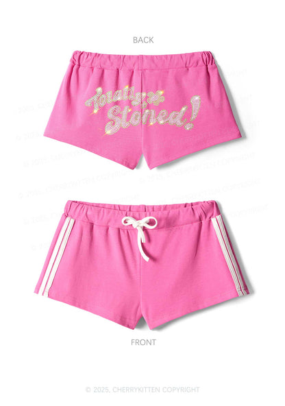 Rhinestone Totally Stoned Y2K Drawstring Mini Shorts Cherrykitten