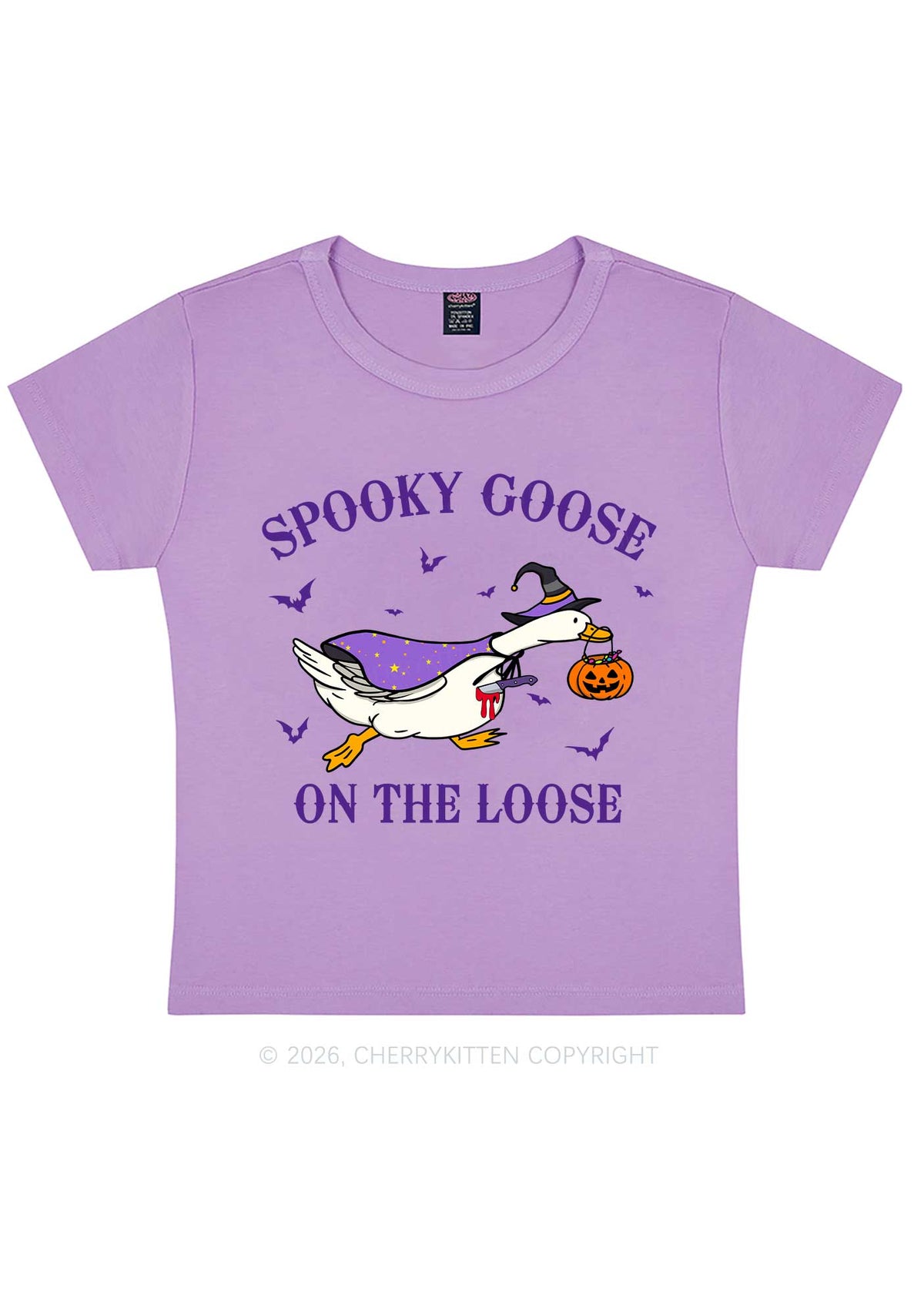 Halloween Spooky Goose On Loose Y2K Baby Tee Cherrykitten