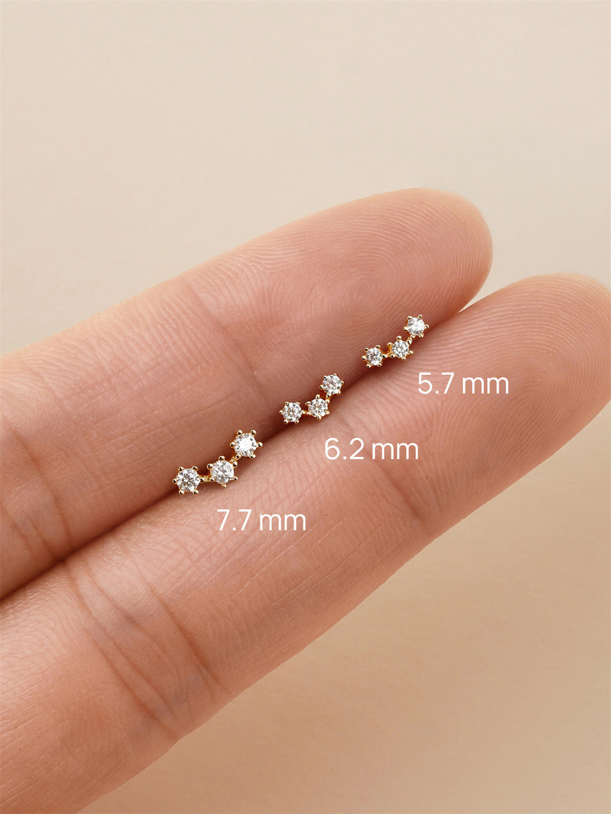KOSINER 14K Solid Gold Delicate Triple-Point Cluster Flat Back Stud