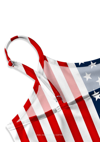 Navy Star Red White Stripe Y2K Print Slip Dress Cherrykitten