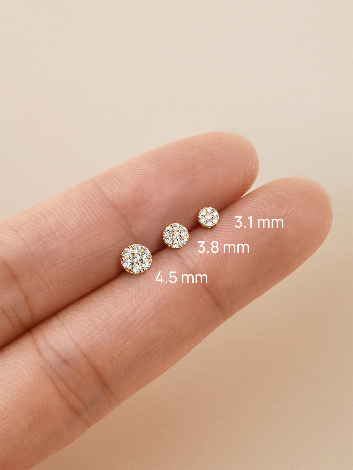 KOSINER 14K Solid Gold 3.8MM Classic Round Flat Back Stud