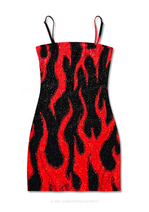 Red Flame Y2K Print Slip Dress Cherrykitten