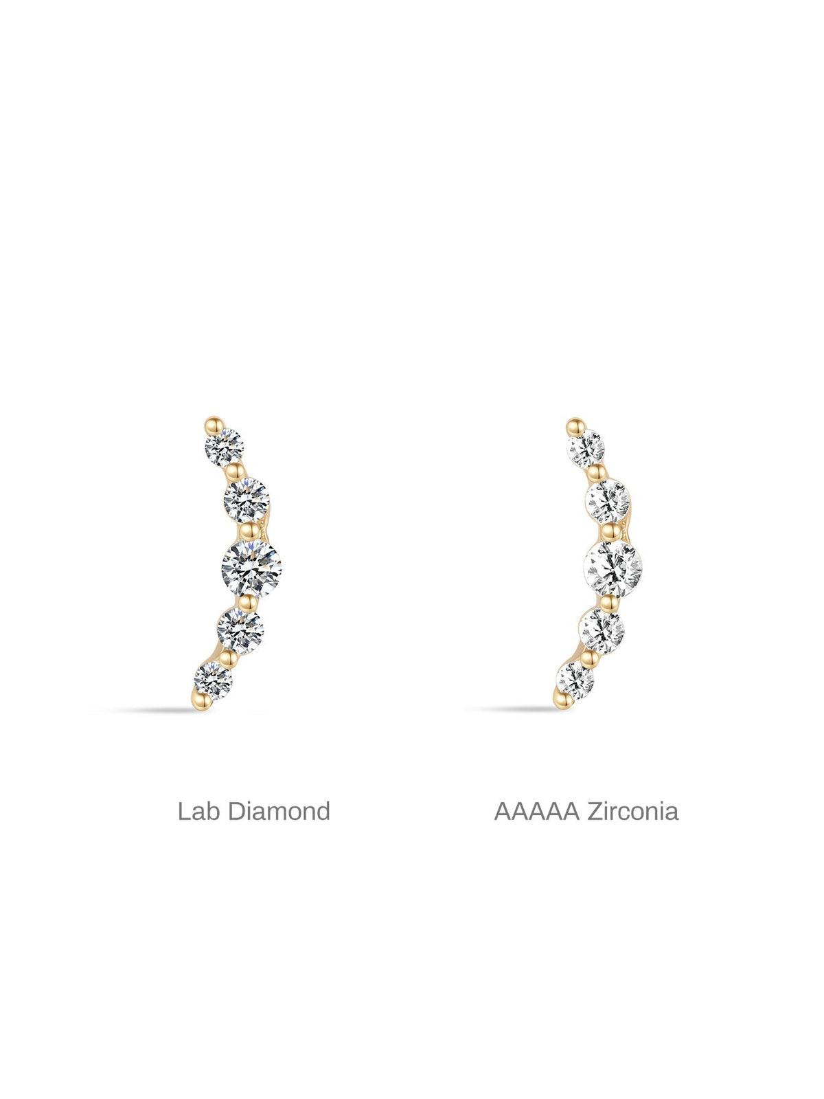 KOSINER 14K Solid Gold Dainty Pave Crescent Flat Back Stud