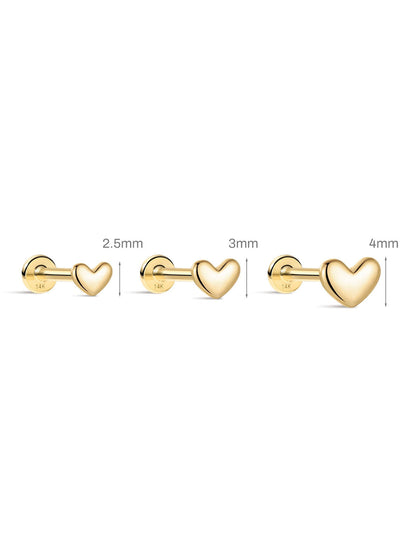 KOSINER 14K Solid Gold Dainty SweetHeart Flat Back Stud
