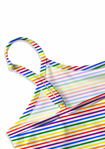 Rainbow Stripes Pride Y2K Print Slip Dress Cherrykitten