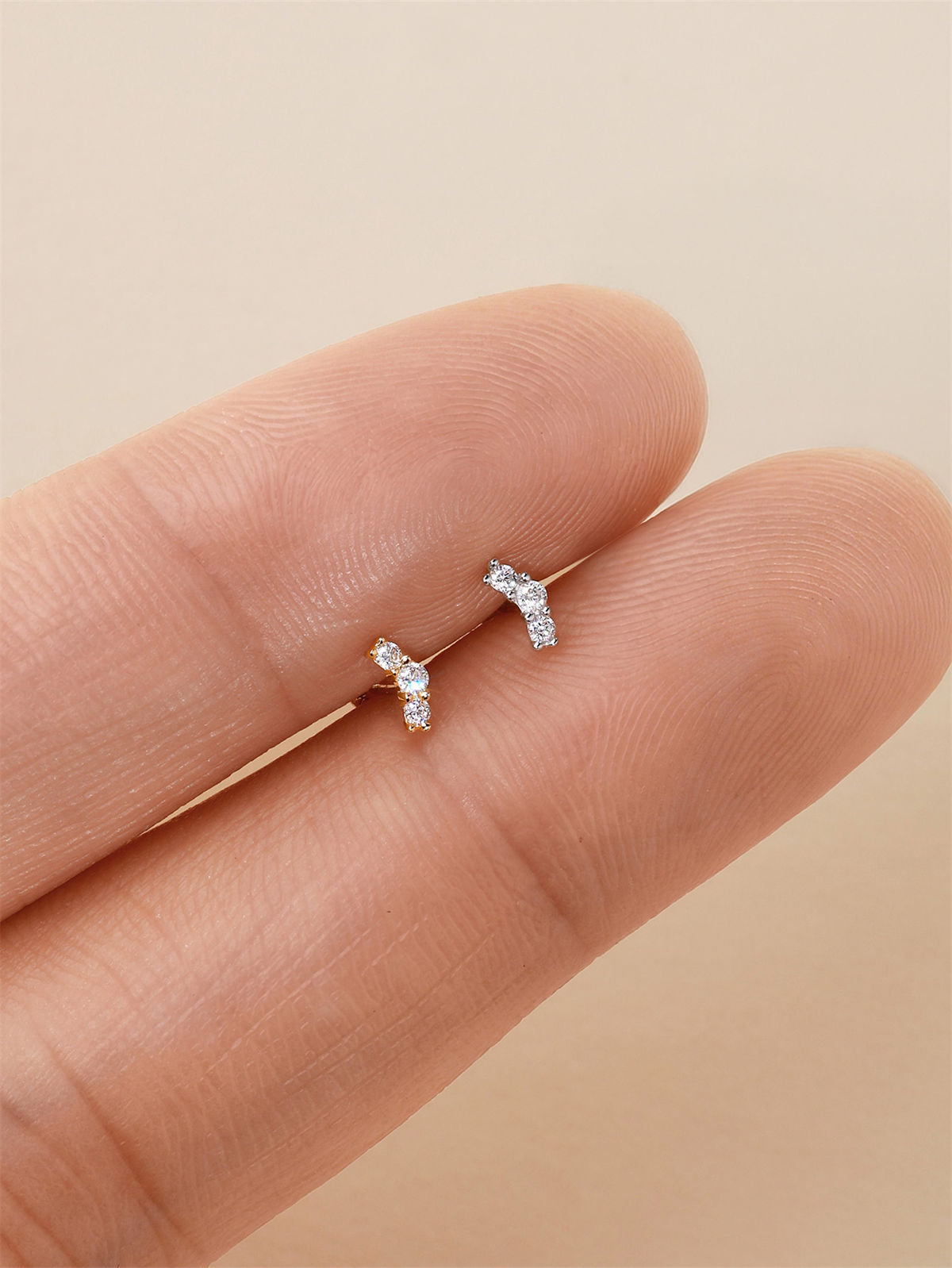 KOSINER 14K Solid Gold Delicate Pave Curved Flat Back Stud