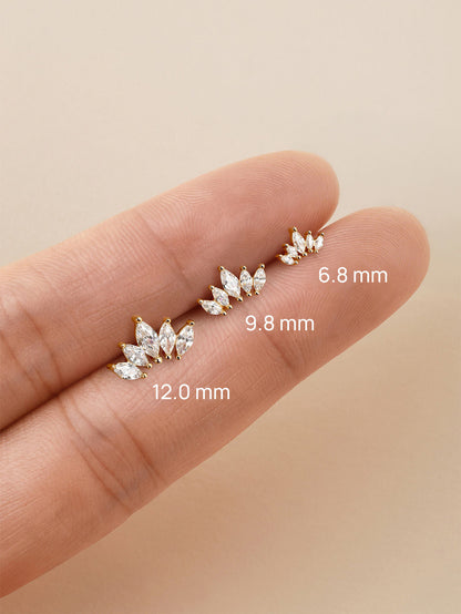KOSINER 14K Solid Gold Delicate Marquise Crown Flat Back Stud