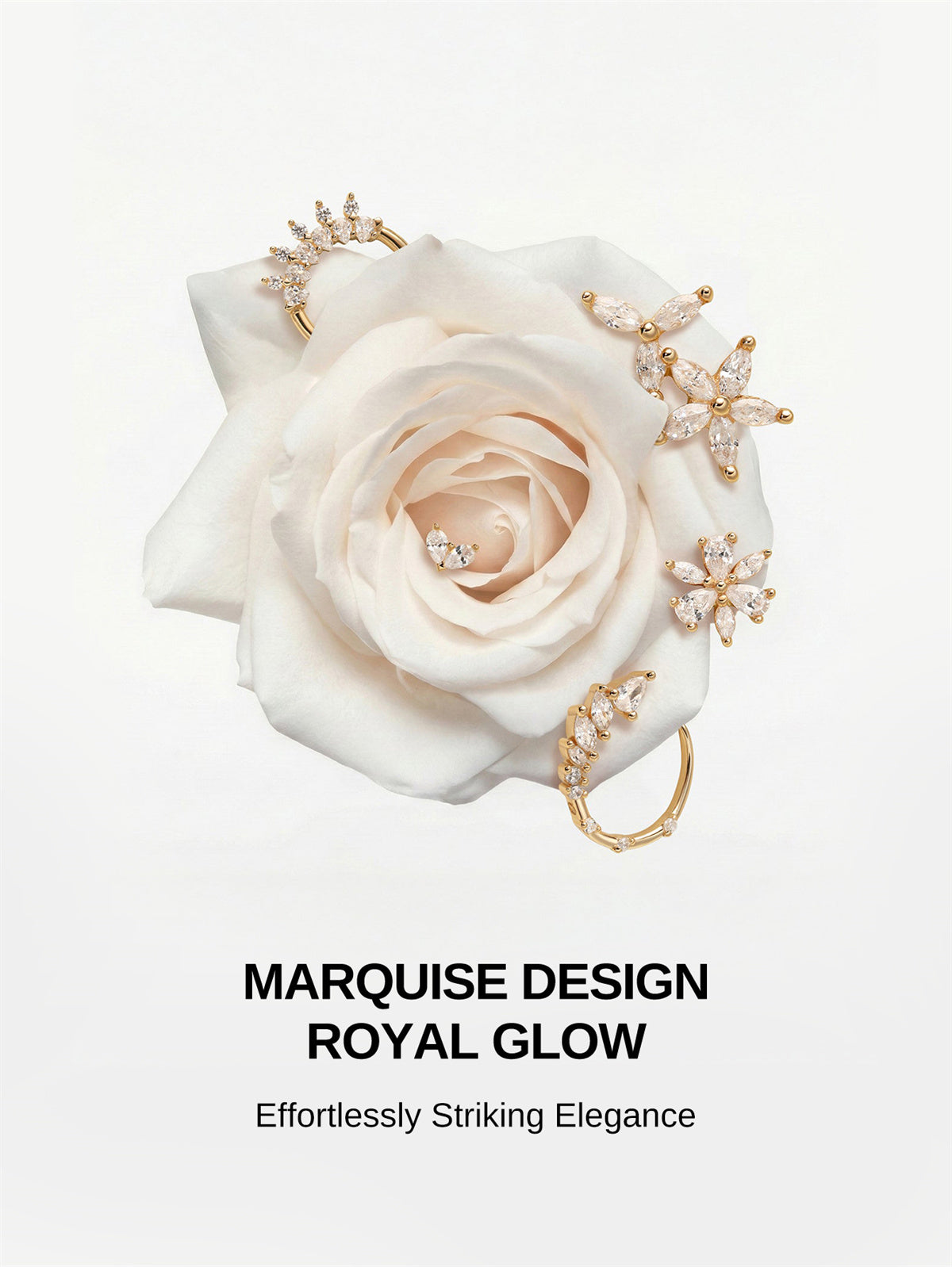 KOSINER Marquise 14K Solid Gold Six-Petal Flower Flat Back Stud