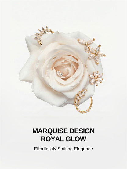 KOSINER Marquise 14K Solid Gold Six-Petal Flower Flat Back Stud