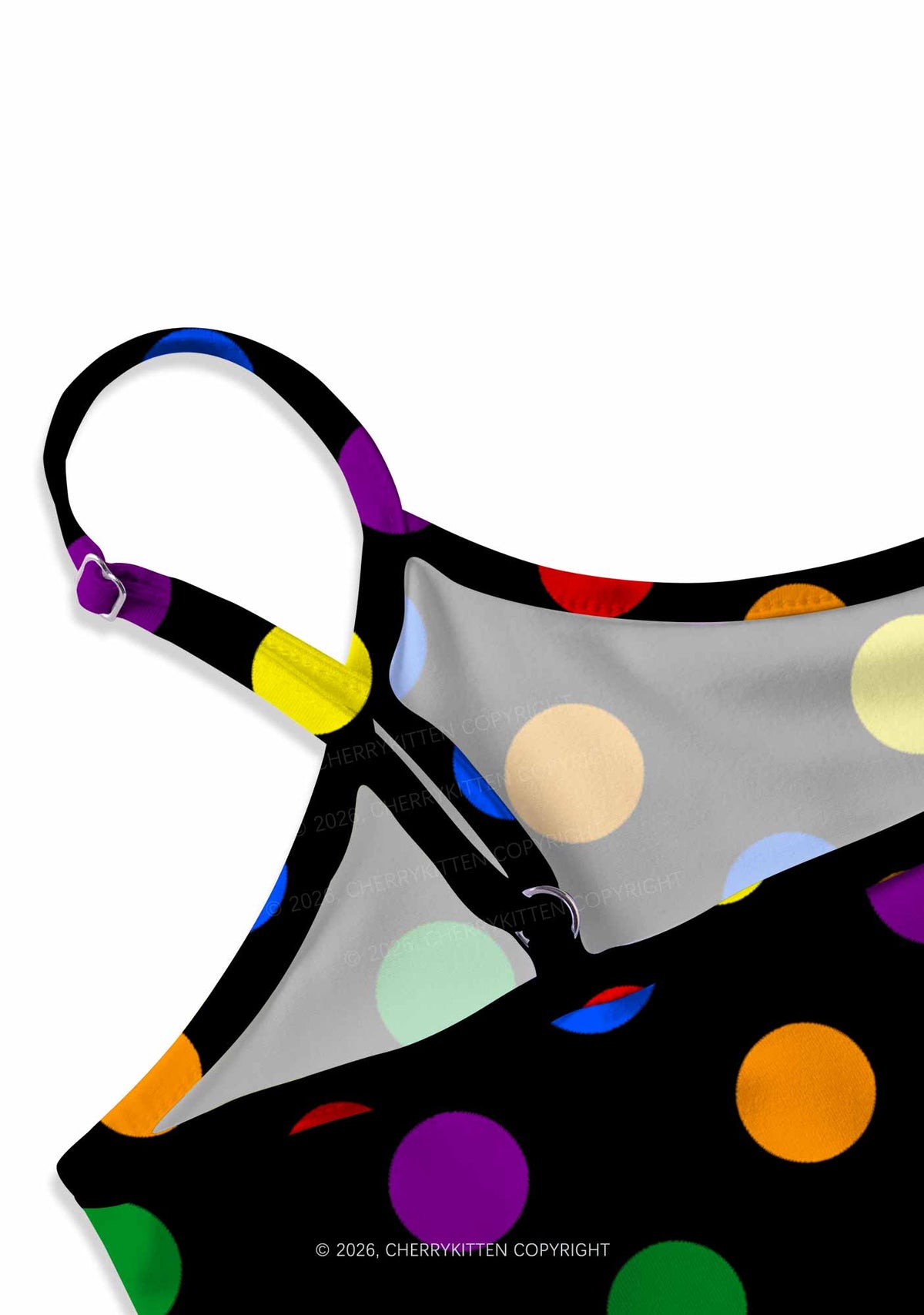 Rainbow Dots On Black Pride Y2K Print Slip Dress Cherrykitten