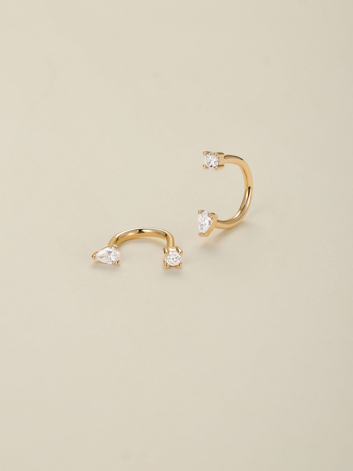 KOSINER 14K Solid Gold Delicate Pear Curved Barbell