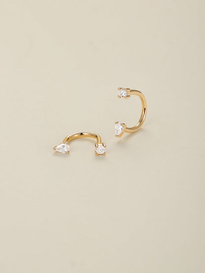 KOSINER 14K Solid Gold Delicate Pear Curved Barbell