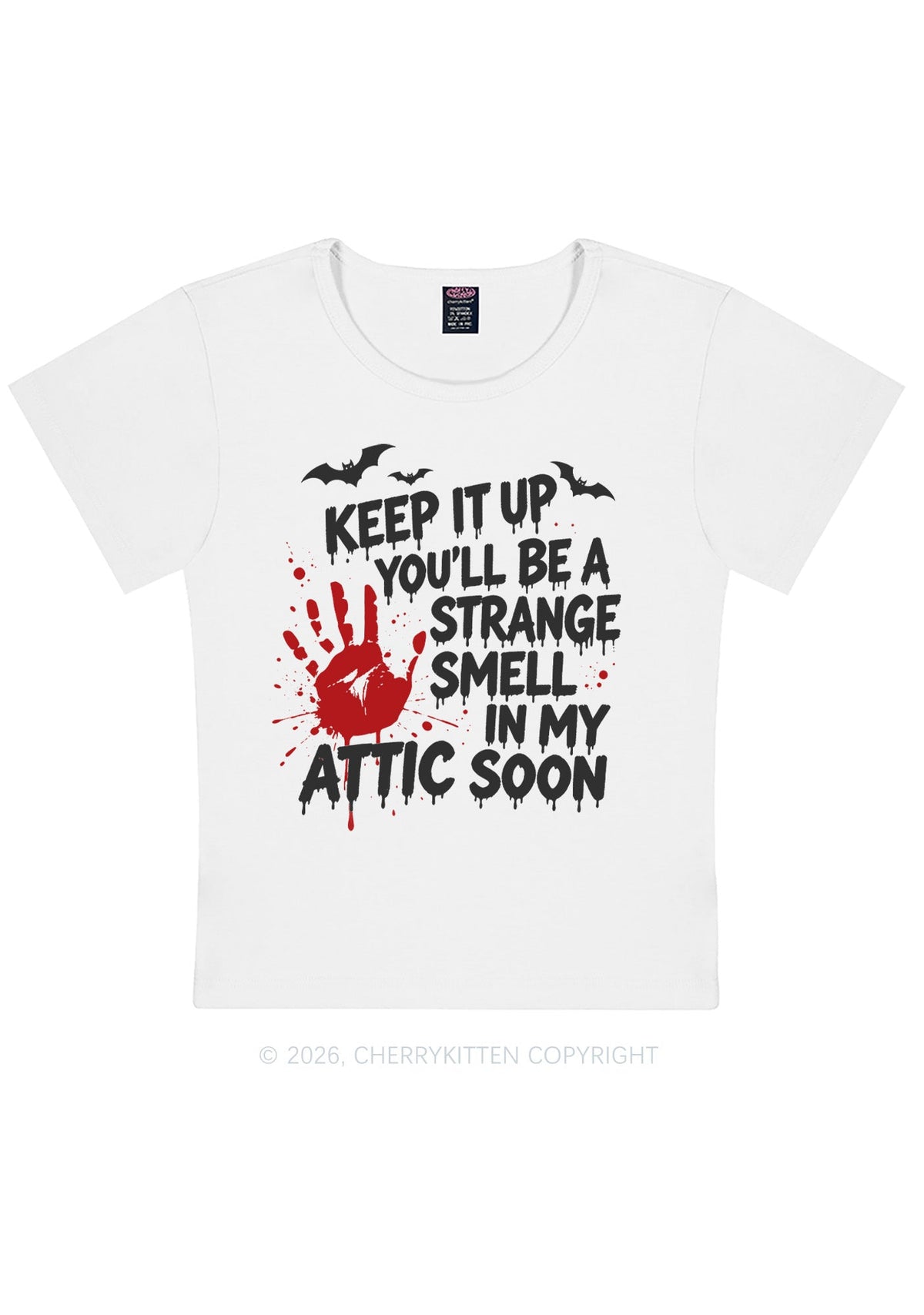 Halloween Strange Smell In My Attic Y2K Baby Tee Cherrykitten