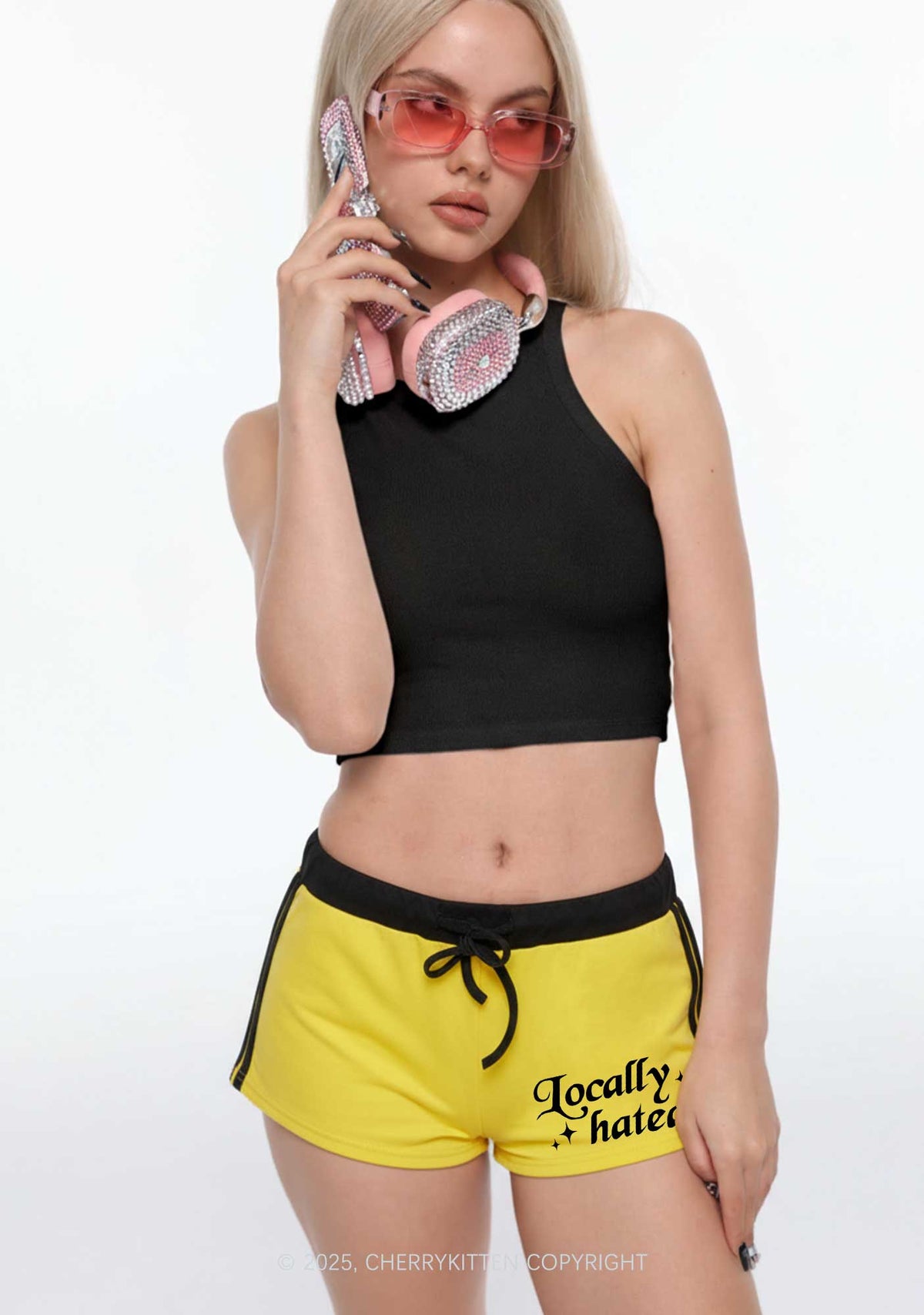 Locally Hated Y2K Drawstring Mini Shorts Cherrykitten