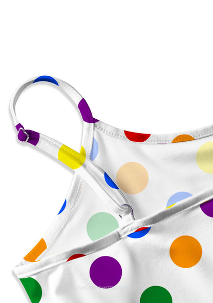 Rainbow Dots On White Pride Y2K Print Slip Dress Cherrykitten