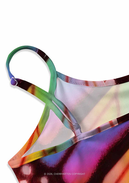 Rainbow Butterfly Wing Pride Y2K Print Slip Dress Cherrykitten