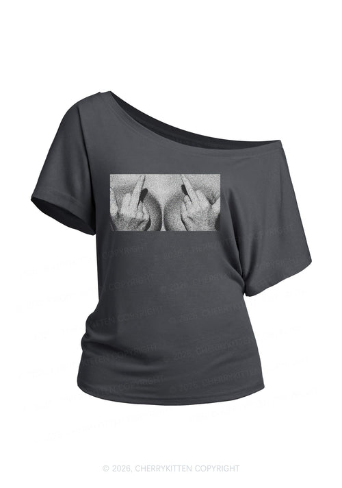 Middle Finger Bxxbs Y2K Off Shoulder Tee Cherrykitten