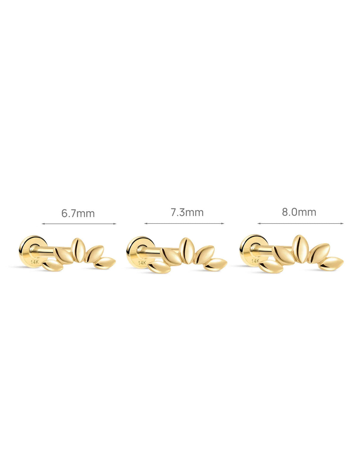 KOSINER 14K Solid Gold Glossy Petal Arc Flat Back Stud