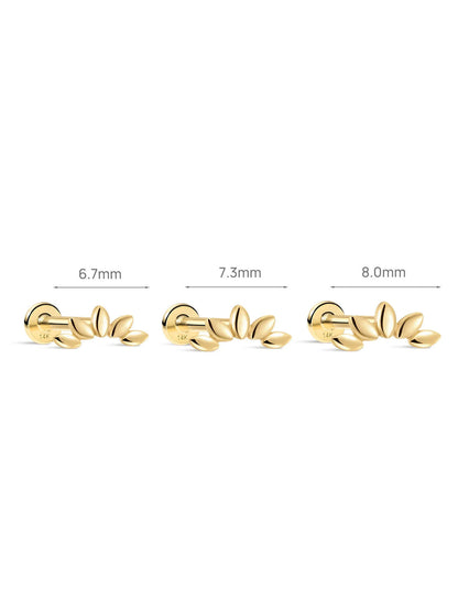 KOSINER 14K Solid Gold Glossy Petal Arc Flat Back Stud